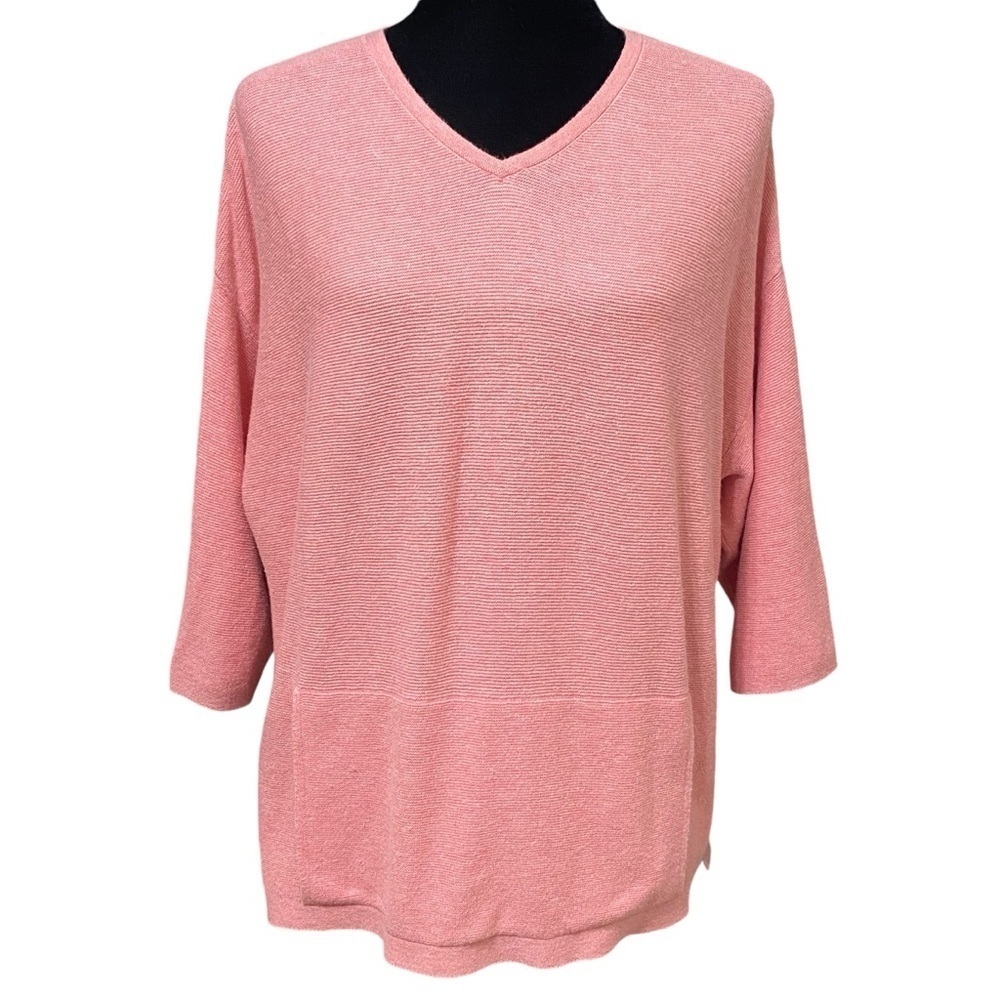 Pure Jill Pink Wool Silk Blend Pullover Boxy Fit V-Neck Soft Lightweight Small